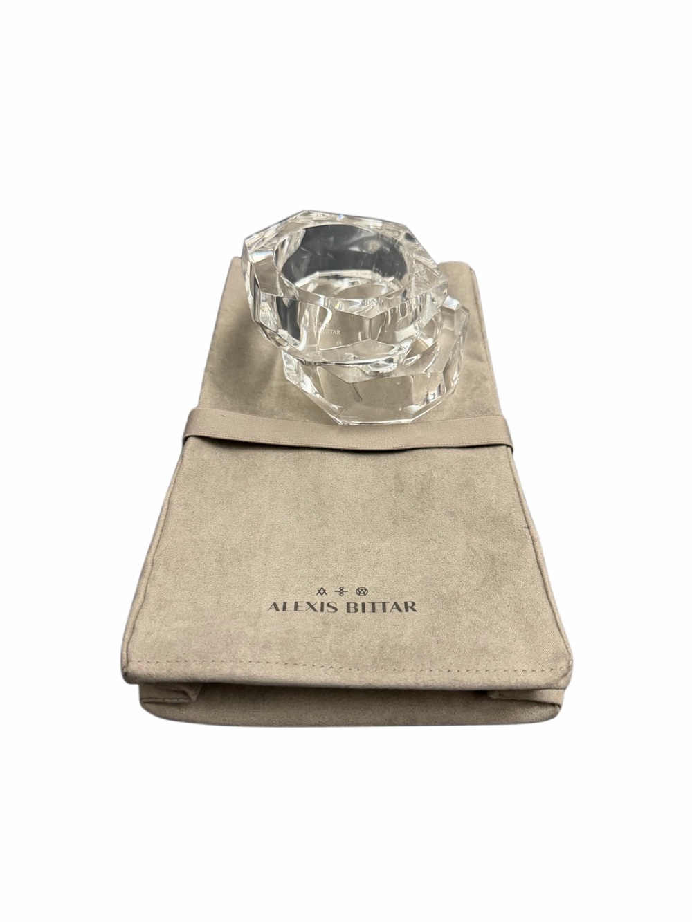 Alexis Bittar Clear Crystal Stacked Bangle with Beige Pouch